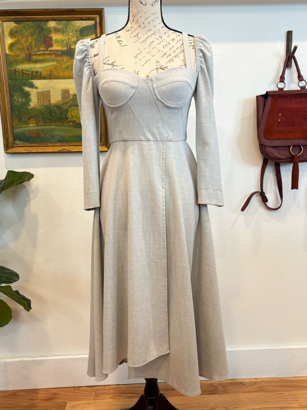 Light Gray Midi Dress with Sweetheart Bust